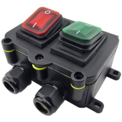 Przełącznik 2x KCD4 16A 250V Podwójny ON-OFF IP65, Czerwony + Zielony, W puszce hermetycznej