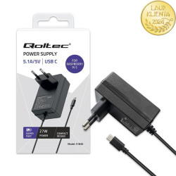 Ładowarka QOLTEC Super FAST PD Do Raspberry PI 5 | USB-C | 27W | 5.1V | 5A | Czarna