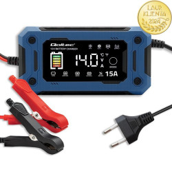 Prostownik QOLTEC Inteligentna Ładowarka 12V/15A  LCD AGM GEL LiFePO4 , Funkcja Regeneracji i Podtrzymania