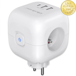 Rozgałęźnik, Kostka zasilająca 6w1, Ładowarka USB PD 20W QOLTEC, 3x AC, 2x USB, 1x USB-C, Biała, zasilacz