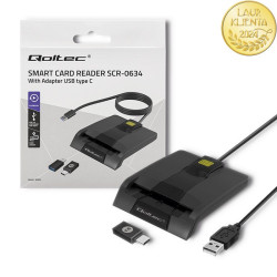 Inteligentny Czytnik Chipowych Kart ID QOLTEC SCR-0634 USB, Adapter USB-C