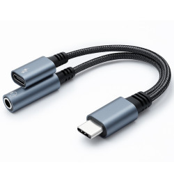 Adapter USB-C Jack 3,5 QOLTEC Przejściówka 2w1, Gniazdo Jack + Gniazdo USB-C