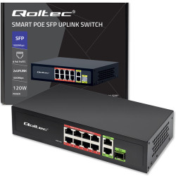 Switch PoE FAST Ethernet QOLTEC 8x RJ45 PoE 2x RJ45 Uplink 1x SFP  120W  1000 Mb
