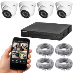 Zestaw monitoringu 4 kamer IP kopułkowe 4MPX IP67, rejestrator POE, HIKVISION