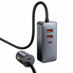 Ładowarka Samochodowa Baseus Share Together 120W PPS 2xUSB-A/2xUSB-C Z Przedłużaczem, Szara