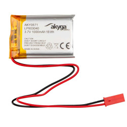 Akumulator litowo-polimerowy Akyga AKY0571 LP803040 Li-Po 3,7V 1000mAh PCM JST 2.54 2-Pin, Przewód 150mm