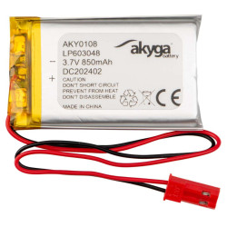 Akumulator litowo-polimerowy Akyga AKY0108 LP603048 Li-Po 3,7V 850mAh PCM JST 2.54 2Pin, Przewód 150mm
