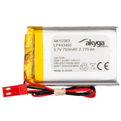 Akumulator litowo-polimerowy Akyga AKY0383 LP443450 Li-Po 3,7V 750mAh PCM JST 2.54 2Pin, Przewód 150mm