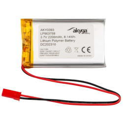 Akumulator litowo-polimerowy Akyga AKY0393 LP903759 Li-Po 3,7V 2200mAh PCM JST 2.54 2-Pin, Przewód 150mm
