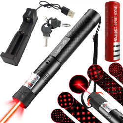 WSKAŹNIK LASEROWY CZERWONY MOCNY akumulator, ładowarka + kluczyk