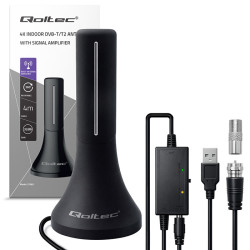 Antena TV DVB-T2 QOLTEC Wewnętrzna, Aktywna mocna 32dBi, Kabel 4m