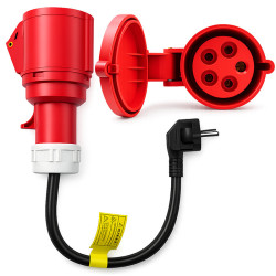 Adapter Siłowy Qoltec do ładowarek EV, Gniazdo CEE 16A 5P, Przejściówka 400V na SCHUKO 230V, Max 16A  3,5 kW