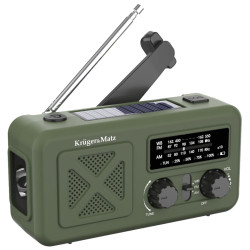 Radio Solarne, Przenośne Radio Awaryjne SOS, Powerbank 2000mAh, Latarka, Dynamo, Kruger&Matz KM0835