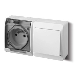 Włącznik Schodowy + Gniazdo HERMES, Zestaw Natynkowy, IP44, Nasielsk GNT 0327-11
