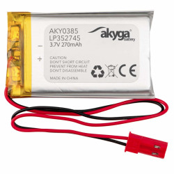 Akumulator litowo-polimerowy Akyga AKY0385 LP352745 Li-Po 3,7V 270mAh PCM JST 2,54 2Pin, Przewód 150mm