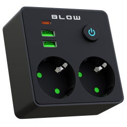 Rozgałęźnik Elektryczny R-20 PR BLOW, 2-Gniazda 230V + 2x USB + USB-C, Czarny