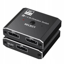 SWITCH DISPLAYPORT 2x1 SPLITTER 1x2 ROZDZIELACZ 8K adapter przełacznik