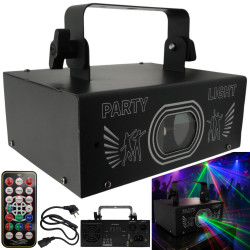 EFEKT DISCO LASER 1000mW DMX z pilotem, czujnik dźwięku, 230V, RGB
