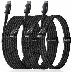Kabel USB-C Wtyk-Wtyk Zestaw 3 Sztuki, Baseus Tungsten Gold 100W, 1m 2m 3m, Czarne