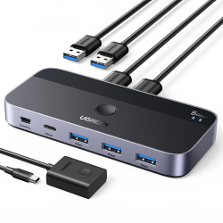 PRZEŁĄCZNIK SWITCH UGREEN CM662 3xUSB-A 3.0 1xUSB-C 5Gb/s czarny + 2x kabel USB-A 1.5m