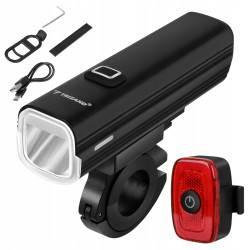 Lampka rowerowa LED 1000lm + tylna lampa ładowalna akumulator USB-C do roweru