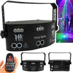EFEKT DISCO LED+LASER+UV 15W DMX z pilotem, czujnik dźwięku, 230V