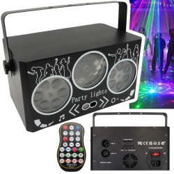 EFEKT DISCO LED+LASER+GOBO 10W DMX 230V z pilotem, czujnik dźwięku