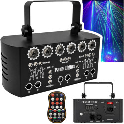 EFEKT DISCO LED+LASER+UV 15W DMX z pilotem, czujnik dźwięku, 230V