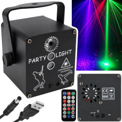 EFEKT DISCO LED+LASER 5V 8W USB z pilotem, czujnik dźwięku
