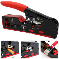 ZACISKARKA RJ45 CAT5/6/7 RJ11 RJ12 do wtyków przelotowych z nożykiem + ściągacz izolacji