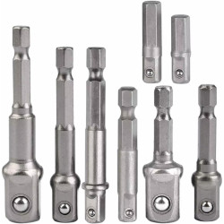 Adaptery do nasadek 8 sztuk HEX 1/4" na nasadki 1/4" 3/8" 1/2" ZESTAW