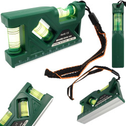 Poziomica mini magnetyczna 100mm 3 libelle 45° 90° 180° z linijką i smyczą